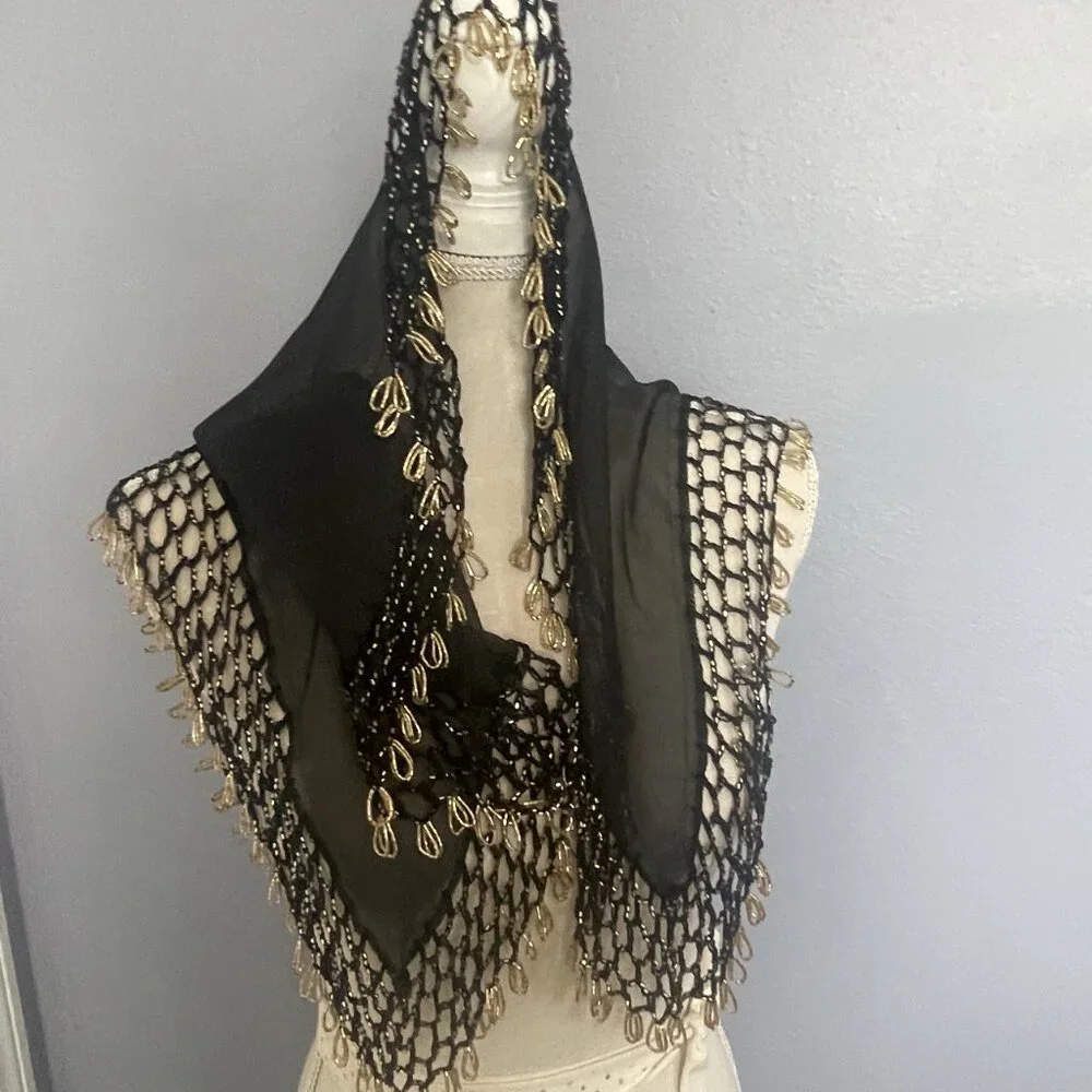 Authentic Egyptian Gallabiyah Kaftan with Beaded Head Scarf - Picture 2 of 12